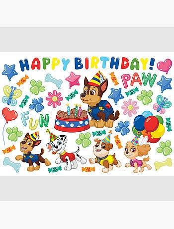 Sticker - pat' patrouille : joyeux anniversaire au gâteau de chase - 42,5x65 cm