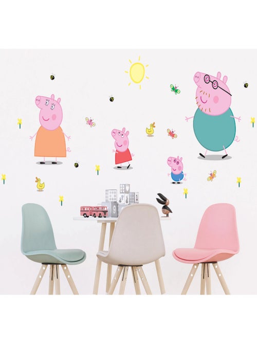 Sticker - Peppa pig et sa famille - 1 planche 65 x 85 cm - Kiabi