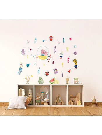 Sticker - Peppa pig et sa famille dans l'eau - 1 planche 65 x 85 cm