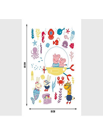 Sticker - Peppa pig et sa famille dans l'eau - 1 planche 65 x 85 cm