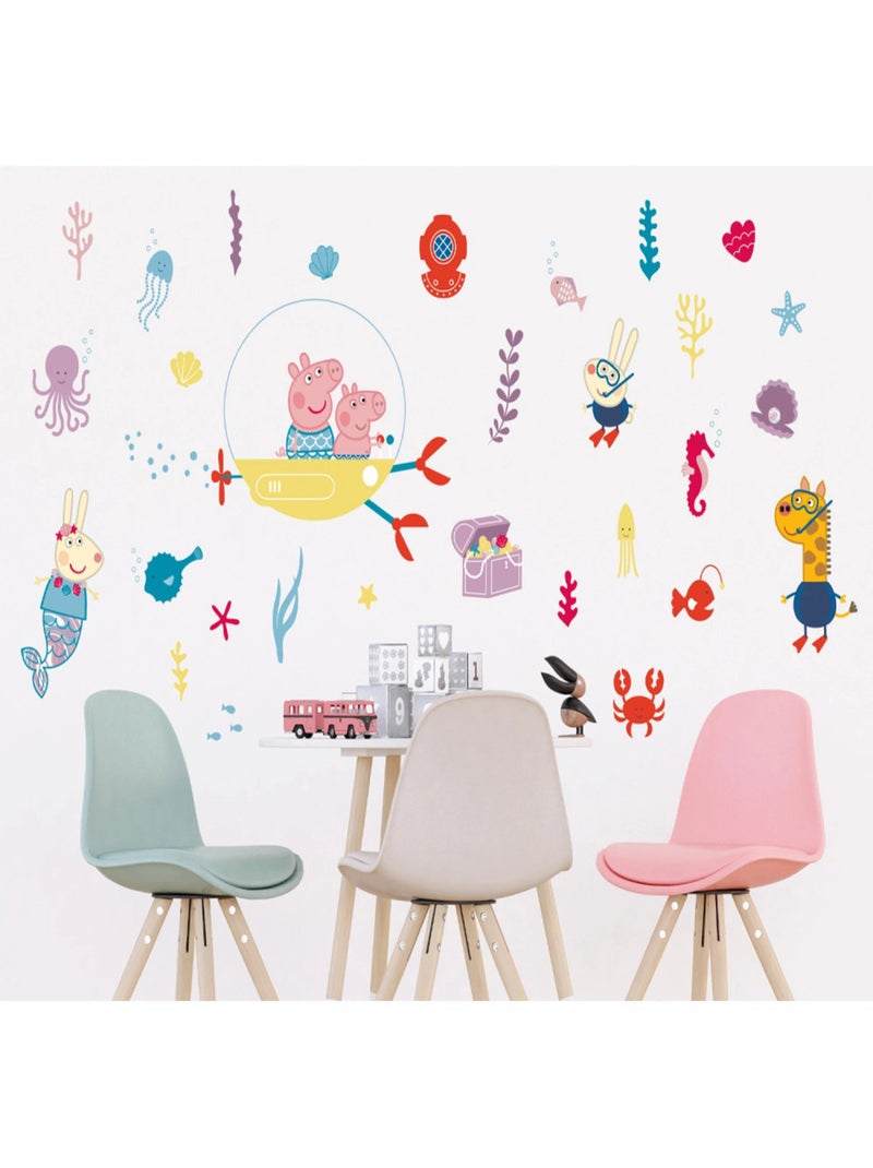 Sticker - Peppa pig et sa famille dans l'eau - 1 planche 65 x 85 cm Multicolore - Kiabi