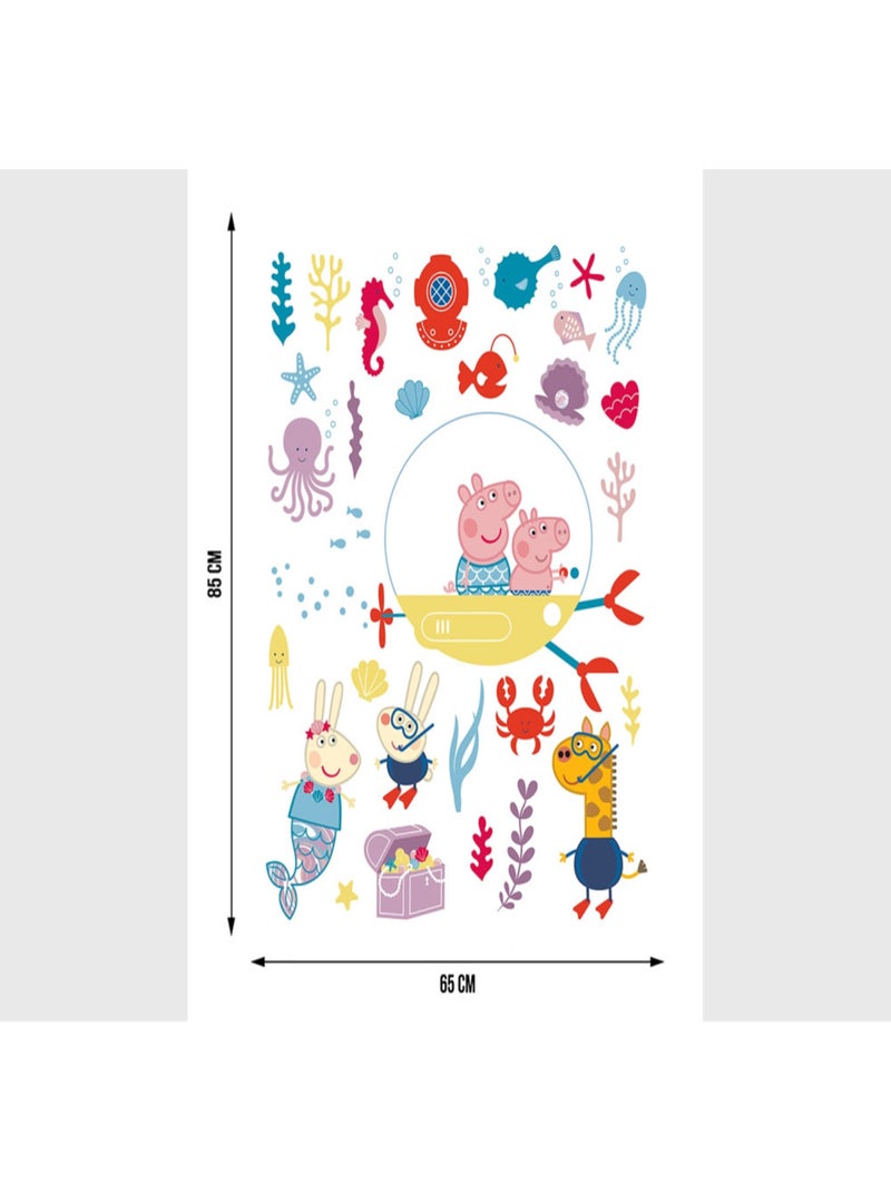 Sticker - Peppa pig et sa famille dans l'eau - 1 planche 65 x 85 cm Multicolore - Kiabi