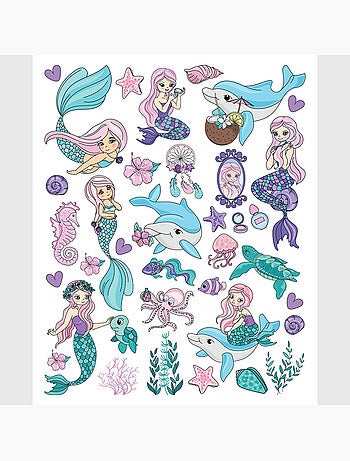 Sticker - sirènes et dauphins - 14x20 cm