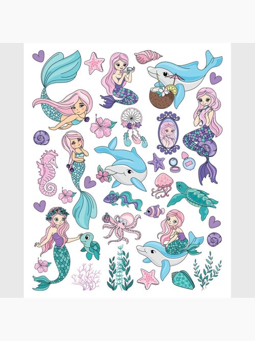 Sticker - sirènes et dauphins - 14x20 cm - Kiabi