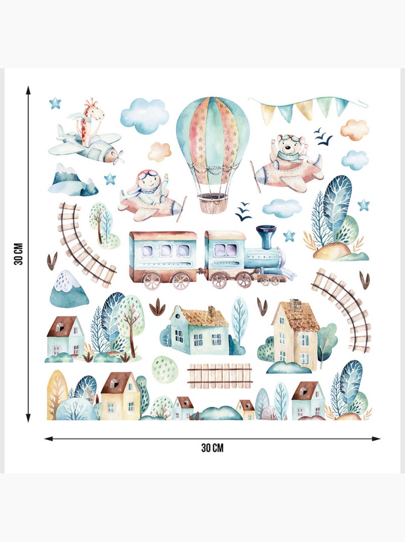 Sticker - train aquarelle - 30x30 cm Multicolore - Kiabi