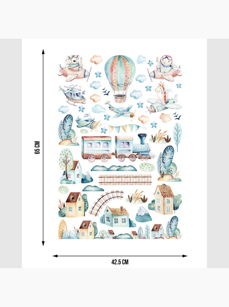 Sticker - train aquarelle - 42,5x65 cm Multicolore - Kiabi