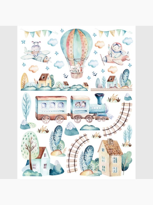 Sticker - train aquarelle - 65x85 cm - Kiabi