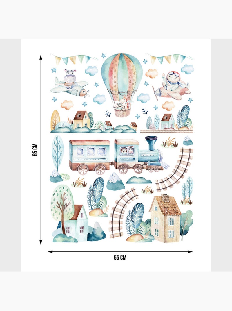 Sticker - train aquarelle - 65x85 cm Multicolore - Kiabi