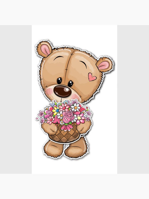 Sticker 3d - ours mignon avec panier de fleurs - 14x20 cm - Kiabi