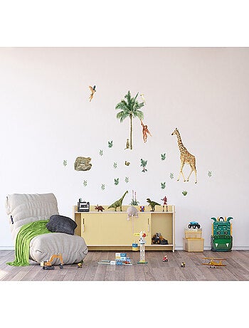 Sticker Animaux de la jungle : girafe, singe, léopard - 1 planche 65 x 85 cm