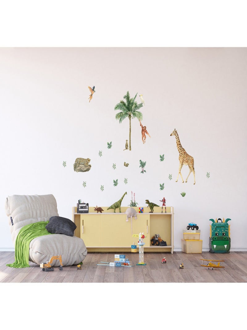 Sticker Animaux de la jungle : girafe, singe, léopard - 1 planche 65 x 85 cm Multicolore - Kiabi