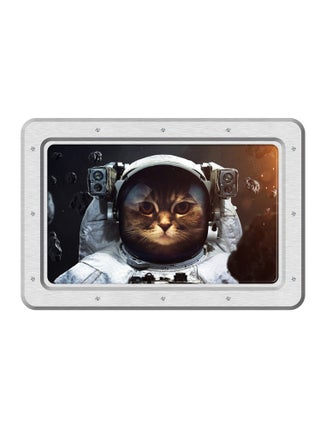Sticker Cadre blanc avec chat de l'espace - 1 planche 42,5 x 65 cm