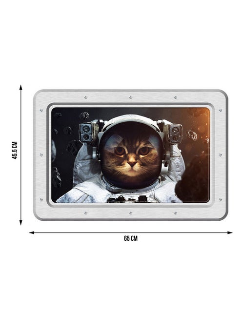 Sticker Cadre blanc avec chat de l'espace - 1 planche 42,5 x 65 cm - Kiabi