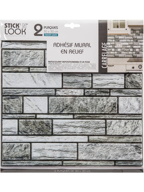 Sticker carrelage mur gris x2 - Kiabi