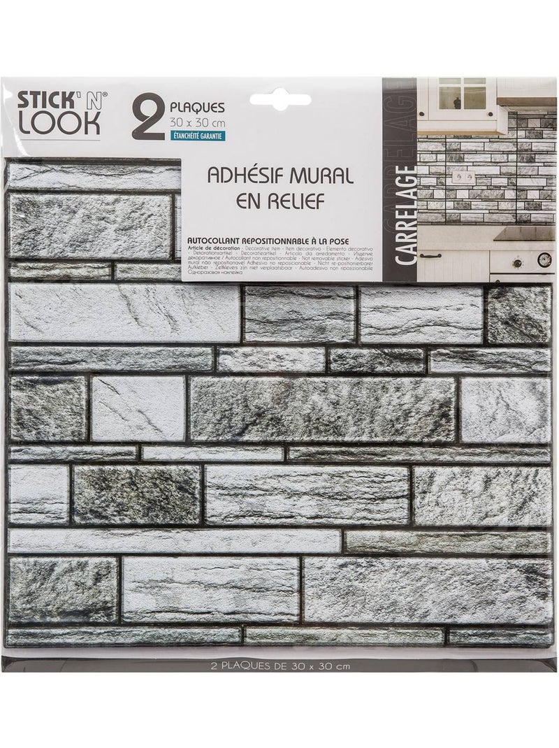 Sticker carrelage mur gris X2 Gris - Kiabi