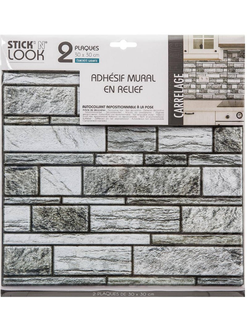 Sticker carrelage mur gris X2 Gris - Kiabi