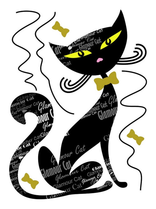 Sticker Chat noir et motifs - 1 planche 42,5 x 65 cm - Kiabi