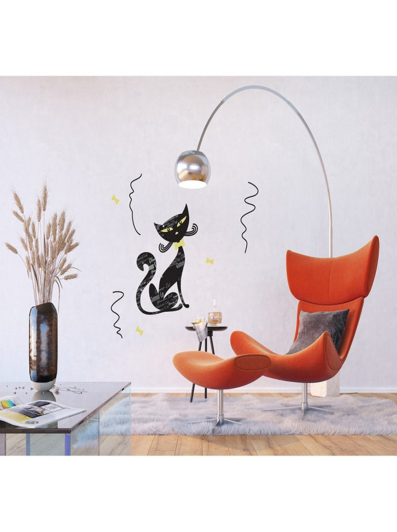 Sticker Chat noir et motifs - 1 planche 42,5 x 65 cm Multicolore - Kiabi