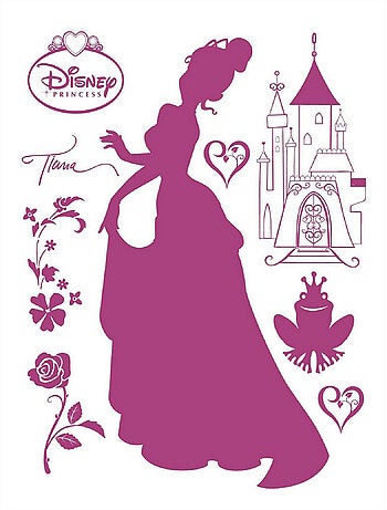 Sticker Disney Princesses Tiana couleur violet avec grenouille - 1 planche 65 x 85 cm
