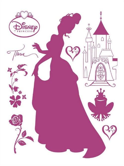 Sticker Disney Princesses Tiana couleur violet avec grenouille - 1 planche 65 x 85 cm - Kiabi