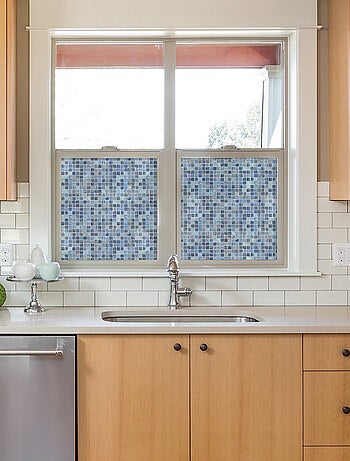 Sticker Film pour les Fenêtres - Motif Mosaïque Bleue