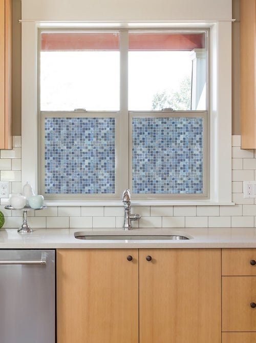 Sticker Film pour les Fenêtres - Motif Mosaïque Bleue - Kiabi