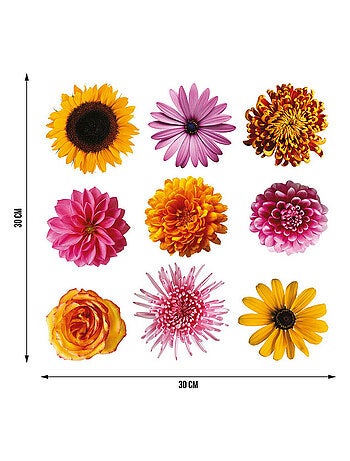 Sticker Fleurs multicolores - 1 planche 30 x 30 cm