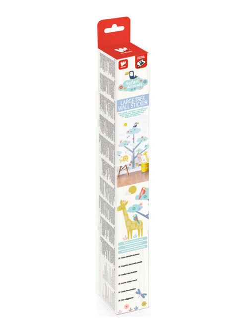 Sticker geant Arbre et Animaux de la jungle avec girafe, éléphant, lion, singe, et oiseaux 152cm - Kiabi