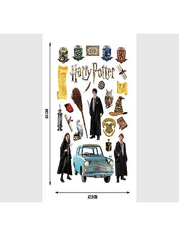 Sticker Harry Potter - tous les personnages avec une voiture bleue - 1 planche 42,5 x 65 cm