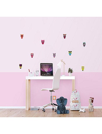 Sticker Hiboux multicolores - 1 planche 30 x 30 cm