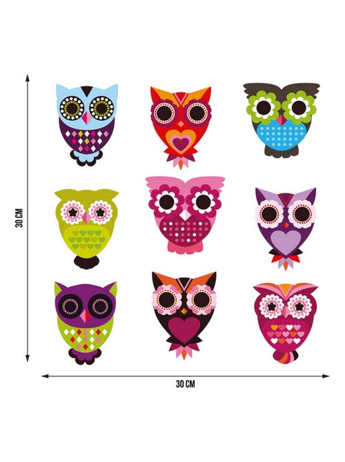 Sticker Hiboux multicolores - 1 planche 30 x 30 cm - Kiabi