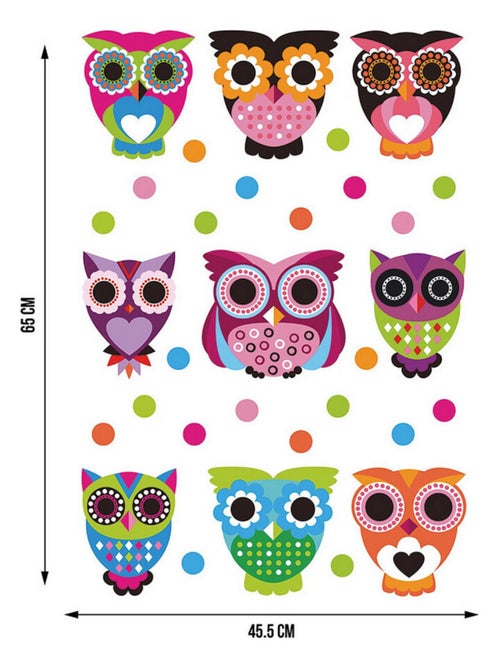 Sticker Hiboux multicolores - 1 planche 42,5 x 65 cm - Kiabi