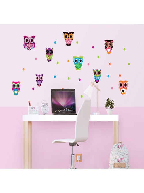 Sticker Hiboux multicolores - 1 planche 42,5 x 65 cm - Kiabi