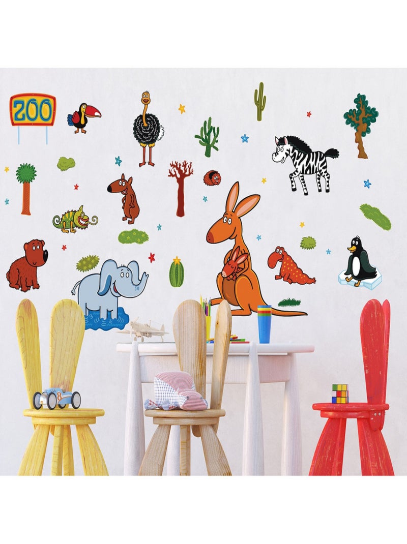 Sticker Kangourou, zèbre, éléphant et autre animaux - 1 planche 65 x 85 cm Multicolore - Kiabi