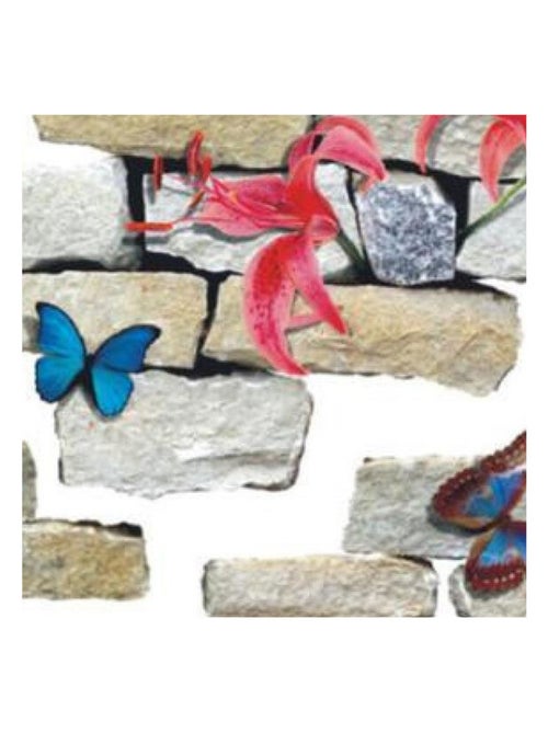 Sticker mural - Fleurs et Briques - 65 x 85 cm - Kiabi