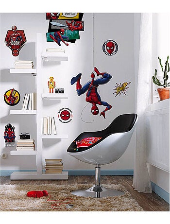 Sticker mural - spider man est suspendu sur sa toile - 100 x 70 cm