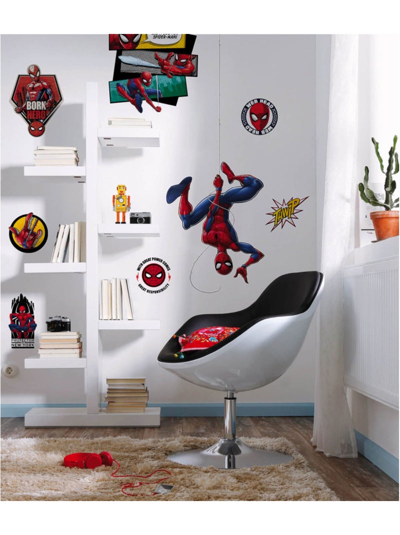 Sticker mural - spider man est suspendu sur sa toile - 100 x 70 cm Multicolore - Kiabi