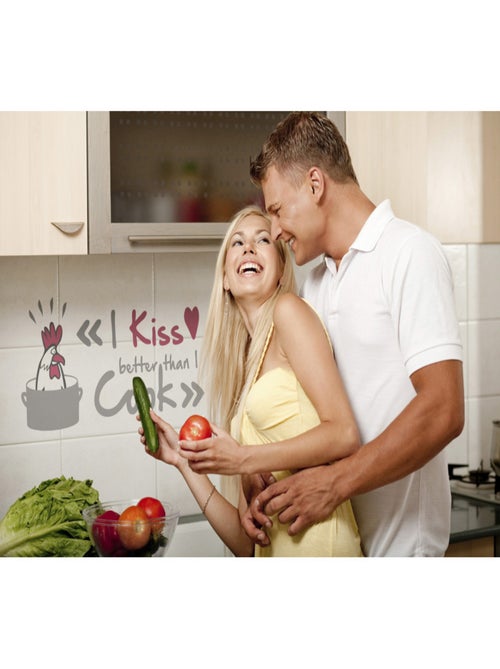 Sticker mural avec texte -I kiss better than.. - 50x70 cm - Kiabi