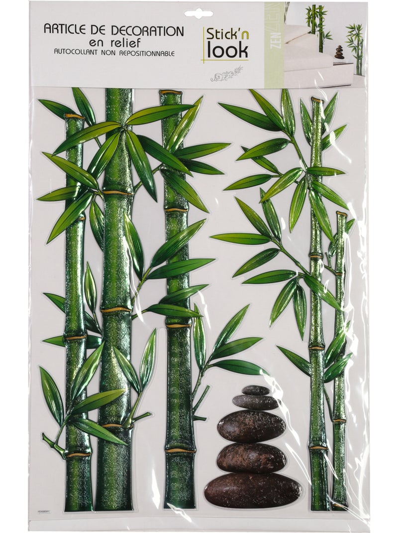 Sticker mural bambou RELIEF Vert - Kiabi