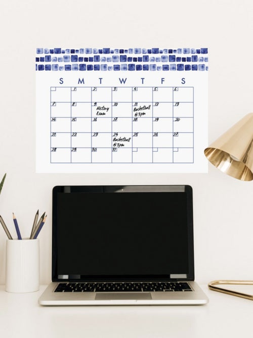 Sticker Mural Calendrier Mensuel Aquarelle Bleu Personnalisable et effaçable à sec - Kiabi