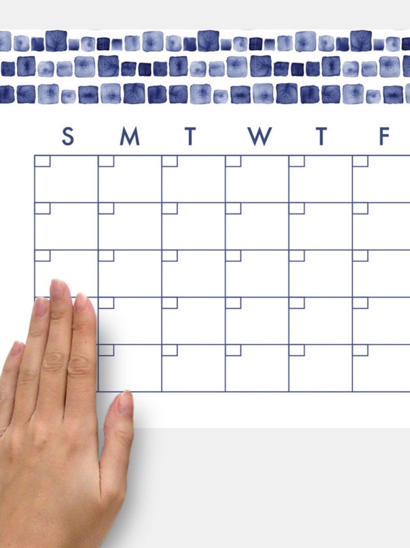 Sticker Mural Calendrier Mensuel Aquarelle Bleu Personnalisable et effaçable à sec Bleu - Kiabi