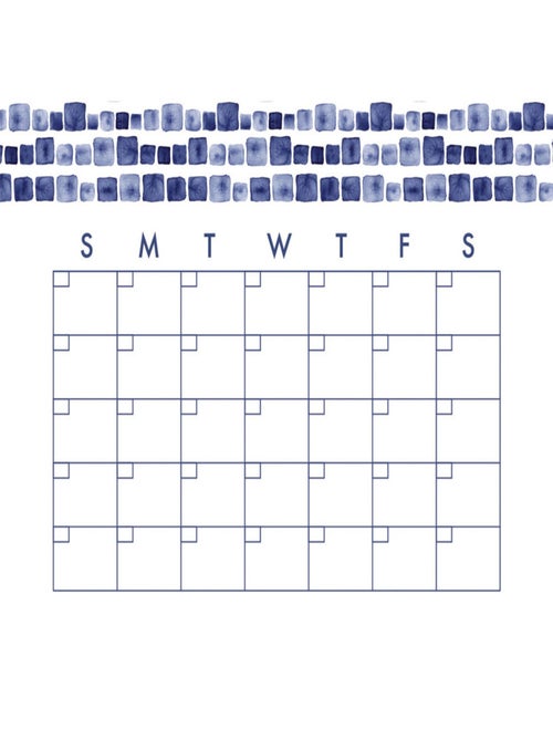 Sticker Mural Calendrier Mensuel Aquarelle Bleu Personnalisable et effaçable à sec - Kiabi