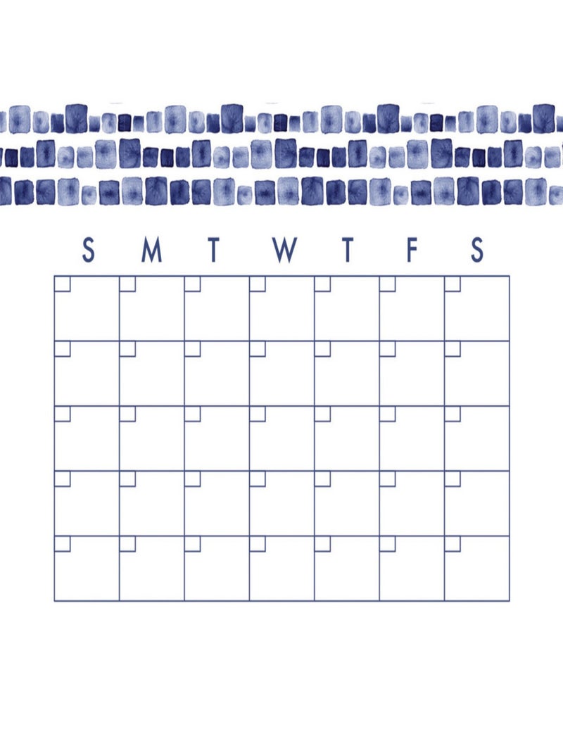 Sticker Mural Calendrier Mensuel Aquarelle Bleu Personnalisable et effaçable à sec Bleu - Kiabi