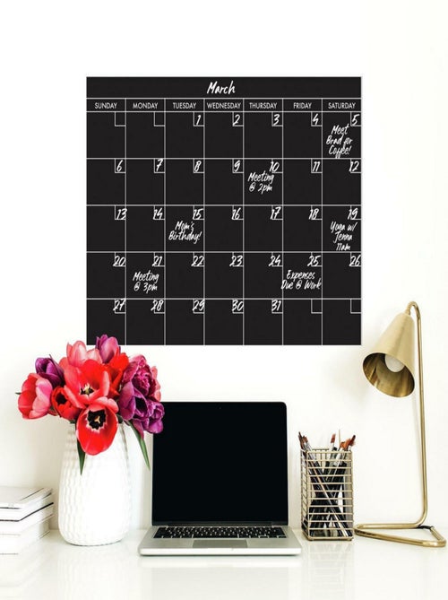Sticker Mural Calendrier Mensuel Noir et Blanc Personnalisable et effaçable à sec - Kiabi