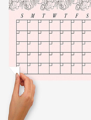 Sticker Mural Calendrier Mensuel Pivoine Fard à Joues Personnalisable et effaçable à sec