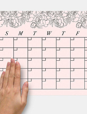 Sticker Mural Calendrier Mensuel Pivoine Fard à Joues Personnalisable et effaçable à sec