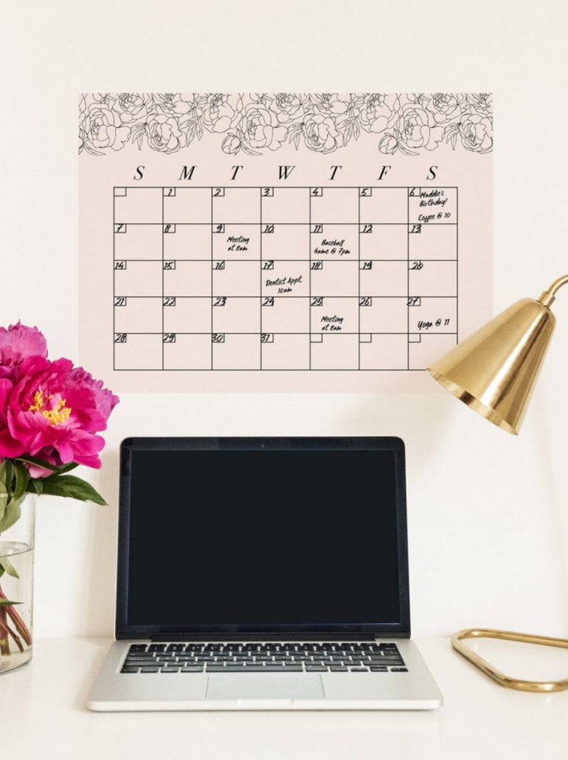 Sticker Mural Calendrier Mensuel Pivoine Fard à Joues Personnalisable et effaçable à sec Multicolore - Kiabi