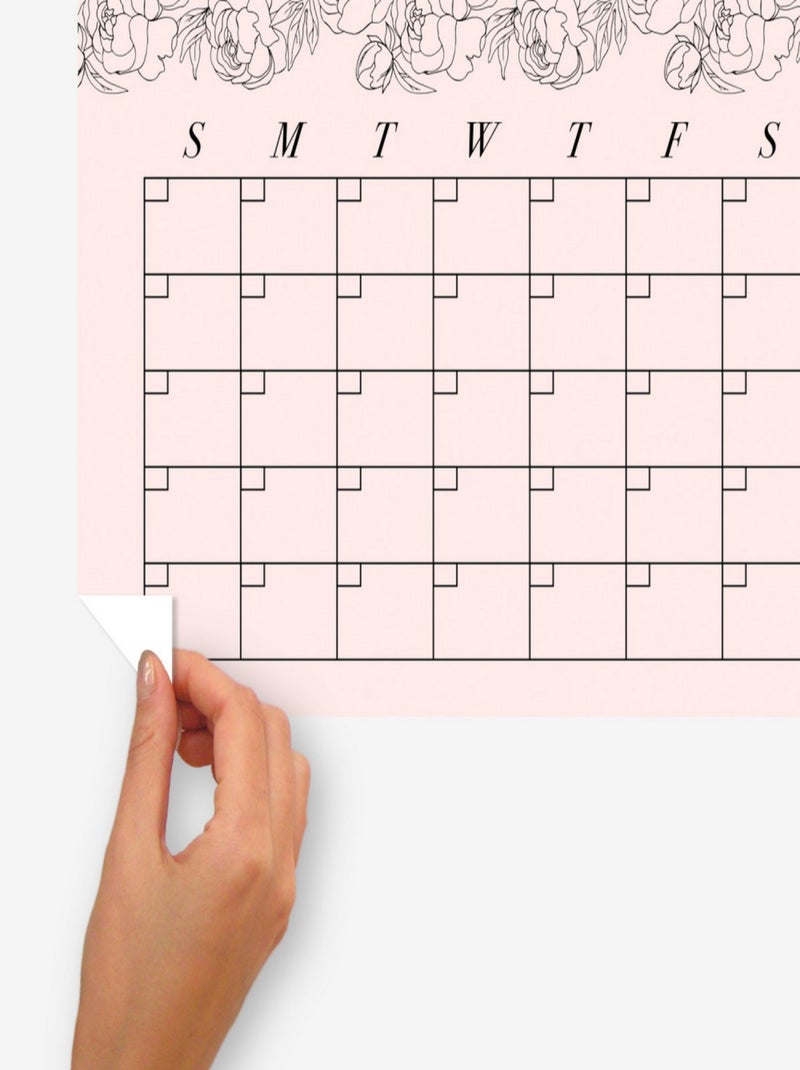 Sticker Mural Calendrier Mensuel Pivoine Fard à Joues Personnalisable et effaçable à sec Multicolore - Kiabi