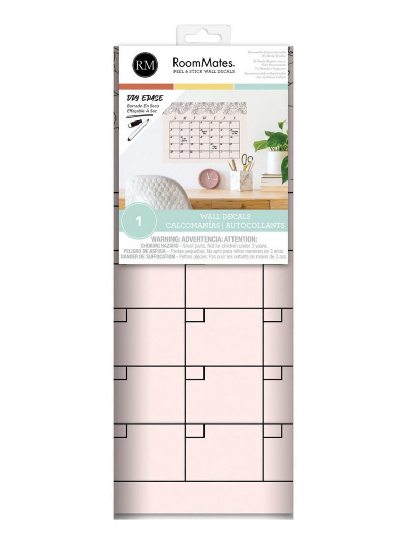 Sticker Mural Calendrier Mensuel Pivoine Fard à Joues Personnalisable et effaçable à sec Multicolore - Kiabi