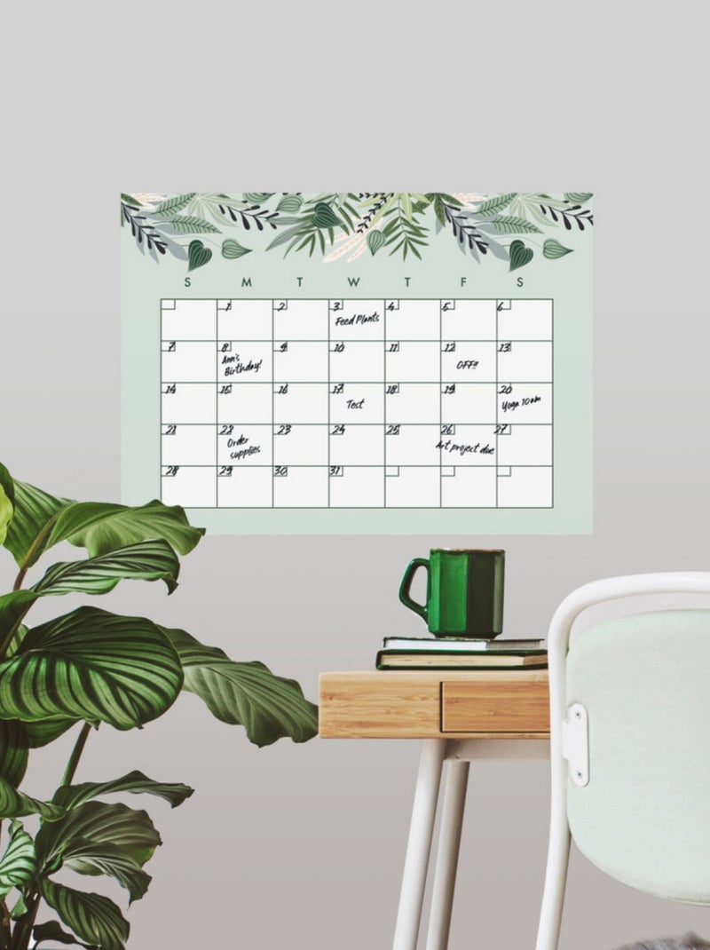 Sticker Mural Calendrier Mensuel Tropical Personnalisable et effaçable à sec Vert - Kiabi